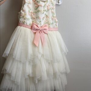 Floral Embroidered Dress with Pink Bow